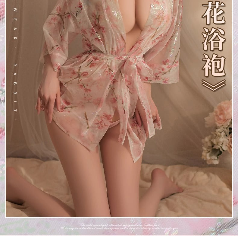 Shiny Pink Floral Robe 亮粉色印花浴袍