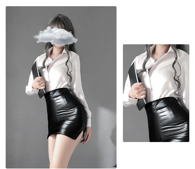 Leather Skirt Secretary Outfit 皮裙秘书装