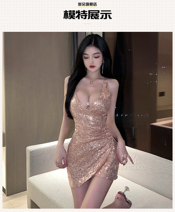 Sequin Deep V Cami Dress 亮片深V吊带裙